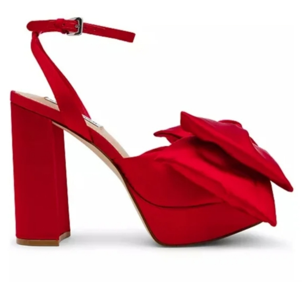 Steve Madden Lively Red Satin Platform Bow Sandals Size 9 Nwt